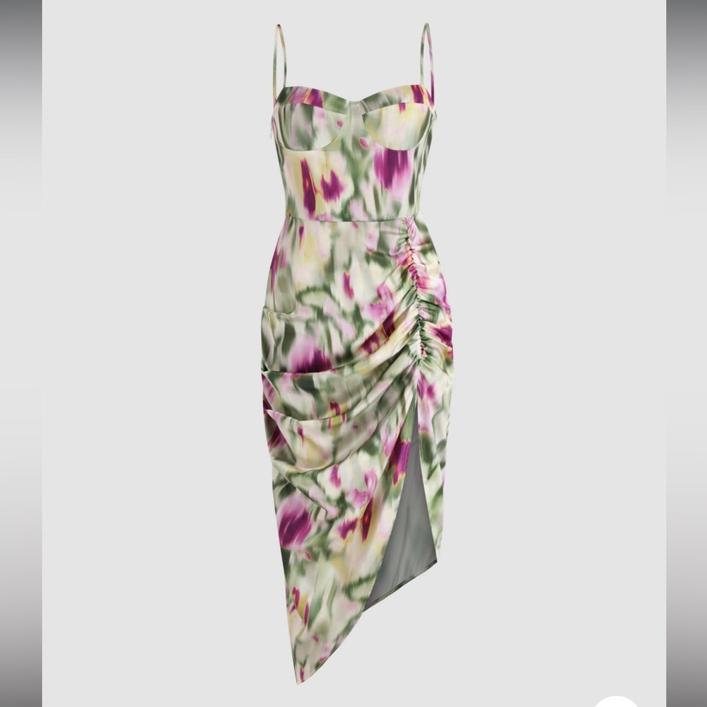 NWT CIDER Illusion Ruched Midi Dress
